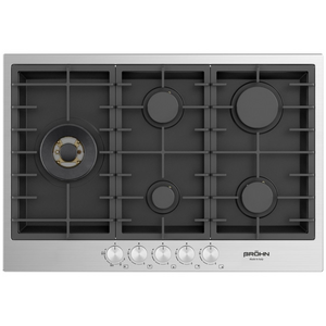 Brohn 75 cm Gas Cooktop Stainless Steel with Black Enamelled Inner Panel