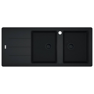 Franke Basis Double Bowl Topmount Sink with Left Hand Drainer - Matte Black