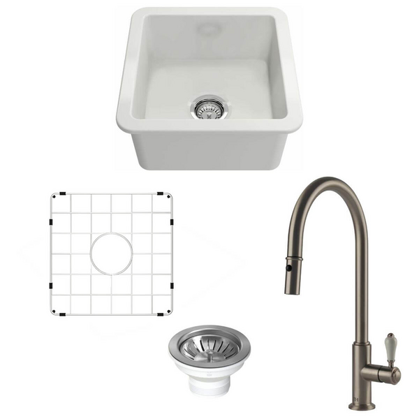 Turner Hastings Cuisine 46 Sink Pack with Brushed Nickel Ludlow Pull Out Mixer Tap and Accessories PKG047