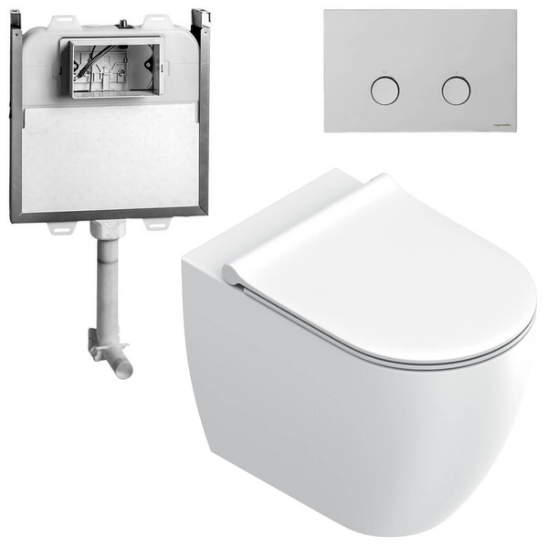 Catalano Sfera Wall Faced Toilet Suite With Slim Seat Matte White - Includes Rogerseller Cistern & Flushplate Chrome SFERAWFSMWCH