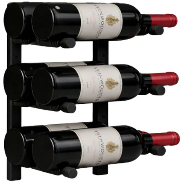 KingsBottle 6 Bottle Offset Peg Metal Rail Wall-Mounted Wine Rack RAIL0342-WPH02MBK