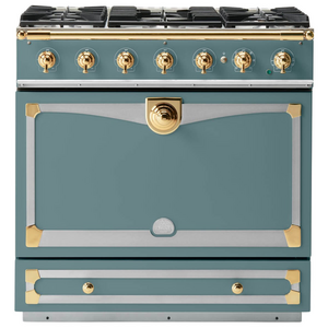 La Cornue Albertine 90cm Dual Fuel Freestanding Oven Ocean with Polished Brass