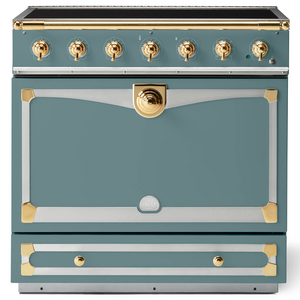 La Cornue Albertine 90cm Induction Freestanding Oven Ocean with Polished Brass