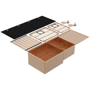 Abey Boutique Lugano Double Bowl Sink & Drainer Left - Artisan Copper