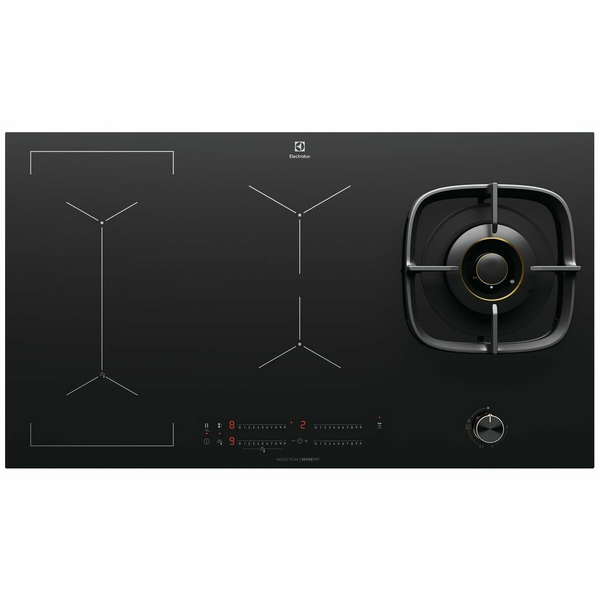 Electrolux 90cm Gas Wok Burner & 4 Zone Induction Cooktop with Hob2Hood EHH957BE