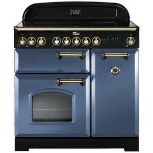 Falcon 90cm Classic Deluxe Freestanding Induction Oven/Stove Stone Blue and Brass
