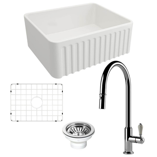 Turner Hastings Novi 60 Butler Sink Pack with Chrome Ludlow Pull Out Mixer Tap and Accessories PKG030