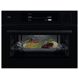 AEG 60cm 9000 Series Compact SteamPro Built-In Combi-Steam Oven with SousVide - Black Glass