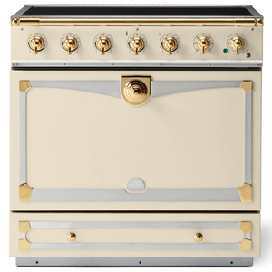 La Cornue Albertine 90cm Induction Freestanding Oven Morning Dew with Polished Brass