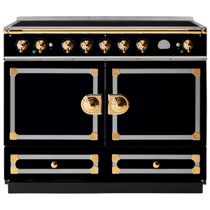 La Cornue Cornufe 110cm Induction Freestanding Oven Shiny Black with Polished Brass
