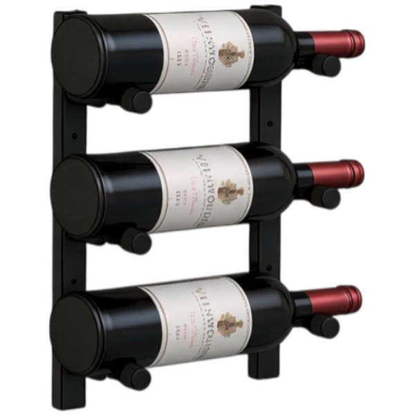 KingsBottle 3 Bottle Offset Peg Metal Rail Wall-Mounted Wine Rack RAIL0342-WPH01MBK