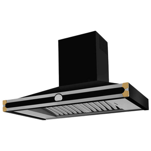 La Cornue Cornufe 110cm Canopy Rangehood Shiny Black with Polished Brass