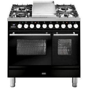 ILVE Professional Plus Series 90cm Dual Fuel Four Burner Teppanyaki Double Oven with Milano Knobs