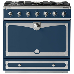 La Cornue Albertine 90cm Dual Fuel Freestanding Oven Winter Sky with Brushed Nickel