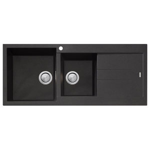 Oliveri Santorini 1 and 3/4 Bowl Topmount Sink with Right Hand Drainer Black