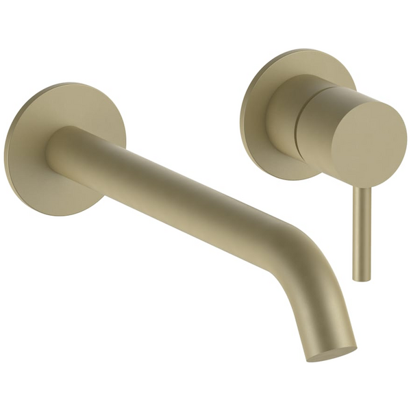 Fantini Nostromo 200m Spout Wall Basin Mixer - Matte British Gold PVD NOSWB200NPMBG