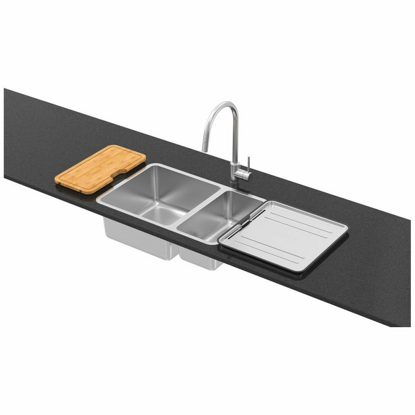 Abey 1 and 1/2 Bowl Sink with Accessories & Pull Out Mixer Tap NL180T12