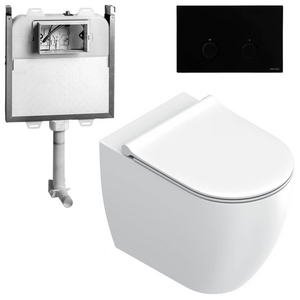 Catalano Sfera Wall Faced Toilet Suite With Slim Seat Matte White - Includes Rogerseller Cistern & Flushplate Matte Black SFERAWFSMWMB