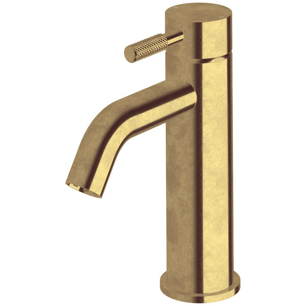 Sussex Taps Virgo Basin Mixer Tap Knurled Living Tumbled Brass VGBM-01-K-23