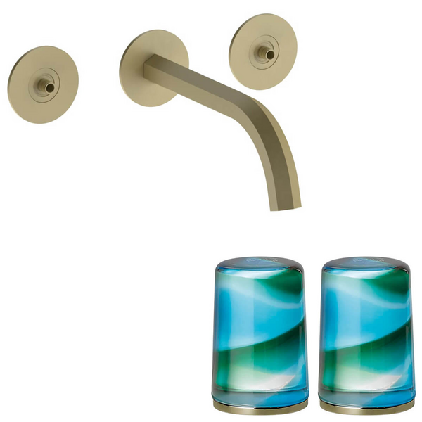 Fantini Venezia by Venini Aquamarine Green Handle Wall Basin Set - Matte British Gold PVD VENWBVENAQMBG