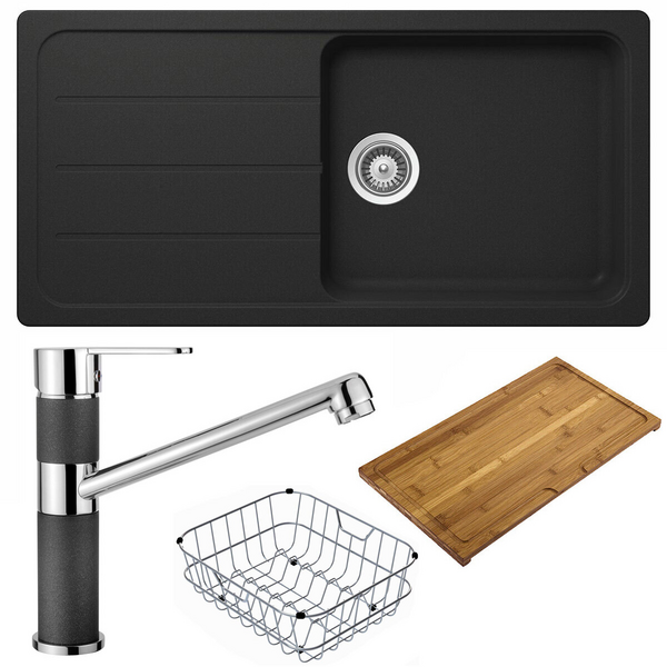 Abey Schock Formhaus Single Sink & Armando Vicario Mixer Tap - Onyx with Accessories FD100LBT