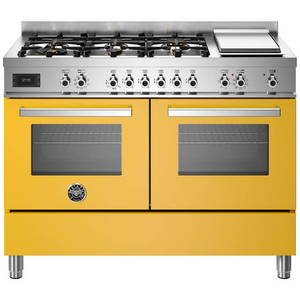Bertazzoni 120cm Professional Dual Fuel Yellow Freestanding Oven with Griddle