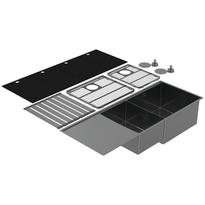Abey Boutique Lugano Double Bowl Sink & Drainer Right - Black Pearl