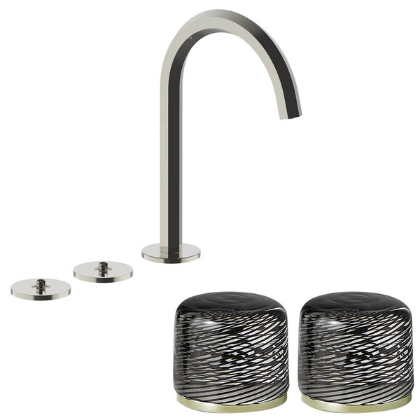 Fantini Venezia by Venini Black Filigree Handle Tall Basin Set - Polished Nickel PVD VENBS705PNKVNCQ