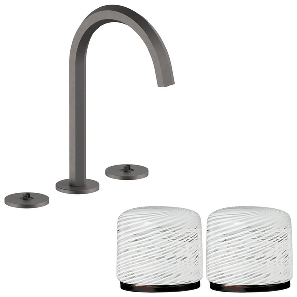 Fantini Venezia by Venini White Filigree Handle Basin Set - Matte Gunmetal PVD VENBS704MGMVNCP