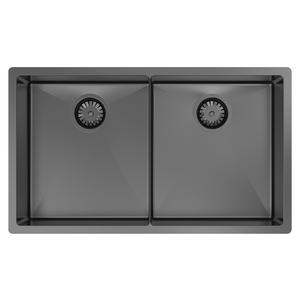 Abey Piazza Double Sqaure Bowl Sink Black Pearl