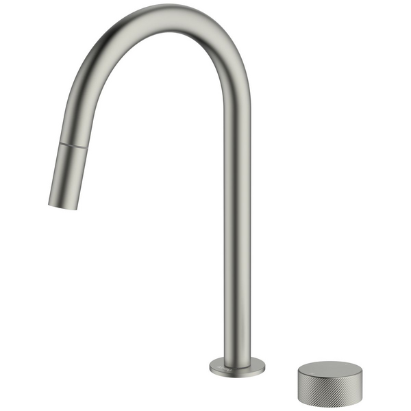 Abey Poco Gooseneck Pull Out Kitchen Mixer Tap Brushed Nickel 8K2-BN-LF