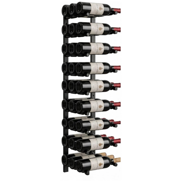 KingsBottle 27 Bottle Offset Peg Metal Rail Wall-Mounted Wine Rack RAIL1026-WPH03MBK