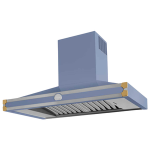 La Cornue Cornufe 110cm Canopy Rangehood Paris Blue with Polished Brass
