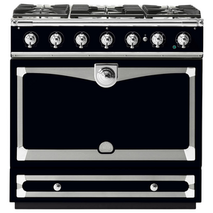 La Cornue Albertine 90cm Dual Fuel Freestanding Oven Shiny Black with Polished Chrome
