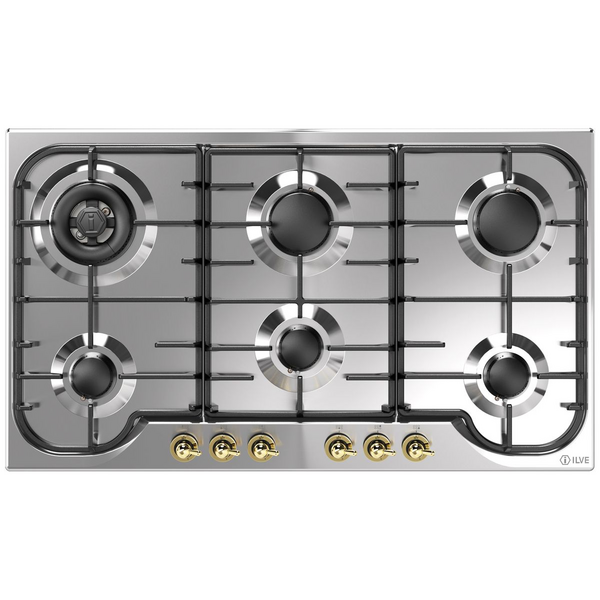 ILVE Nostalgie 86cm Gas Cooktop Stainless Steel and Brass HCB906CN-SSG