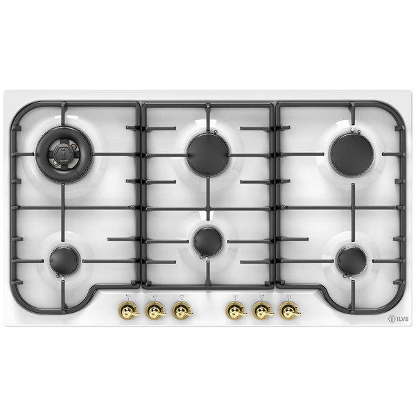 ILVE Nostalgie 86cm Gas Cooktop White and Brass HCB906CN-WHG