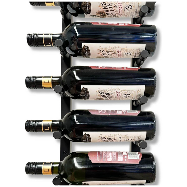 KingsBottle 9 Bottle Offset Peg Metal Rail Wall-Mounted Wine Rack RAIL1026-WPH01MBK