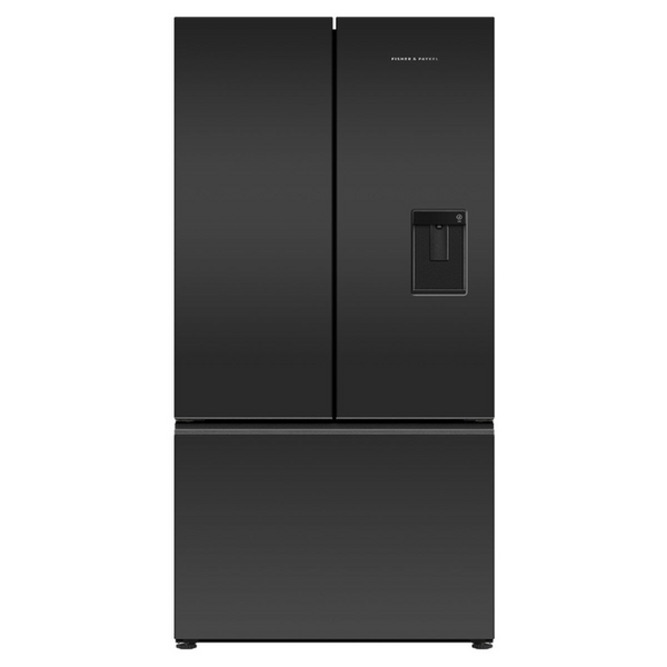 Black fridge freezer with water and outlet ice dispenser
