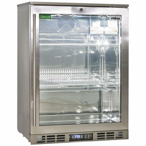 Rhino 129L Heated Glass Door Bar Fridge Stainless Steel
