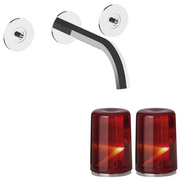 Fantini Venezia by Venini Red Amber Handle Wall Basin Set - Chrome VENWBVENRACHR