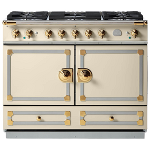 La Cornue Cornufe 110cm Dual Fuel Freestanding Oven Morning Dew with Polished Brass