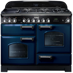 Falcon 110cm Classic Deluxe Freestanding Dual Fuel Oven/Stove Royal Blue and Chrome