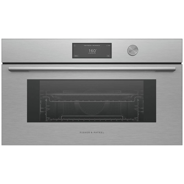 Fisher & Paykel Series 9 76cm Contemporary Compact Combi-Microwave Oven with Air Fry Silver OM76NCUDX3