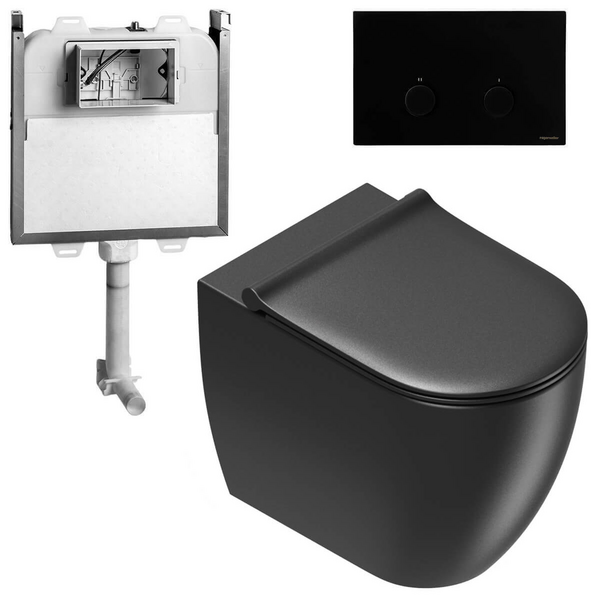 Catalano Sfera Wall Faced Toilet Suite With Slim Seat Matte Black - Includes Rogerseller Cistern & Flushplate Matte Black SFERAWFSMBMB