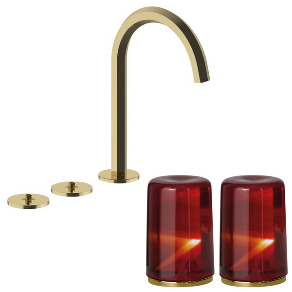 Fantini Venezia by Venini Red Amber Handle Tall Basin Set - Gold Plus VENBS705GPLVNCO