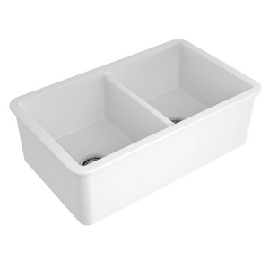 Turner Hastings Cuisine 85x49 Inset / Undermount Fine Fireclay Double Bowl Sink - Matte White CUD853FS-MW