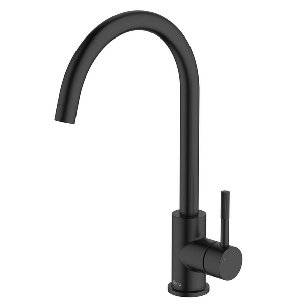 Abey Lucia Lead-Free Gooseneck Kitchen Mixer Tap with Knurled Handle Black 3K4-KB-LF