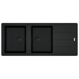 Franke Basis Double Bowl Topmount Sink with Right Hand Drainer - Matte Black