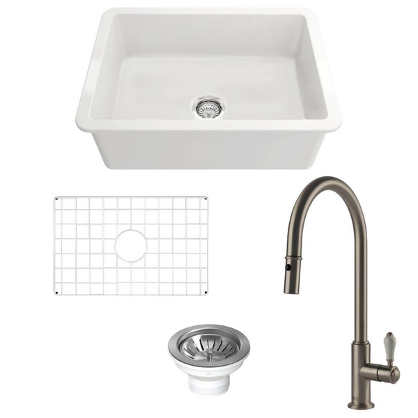 Turner Hastings Cuisine 68 Sink Pack with Brushed Nickel Ludlow Pull Out Mixer Tap and Accessories PKG041