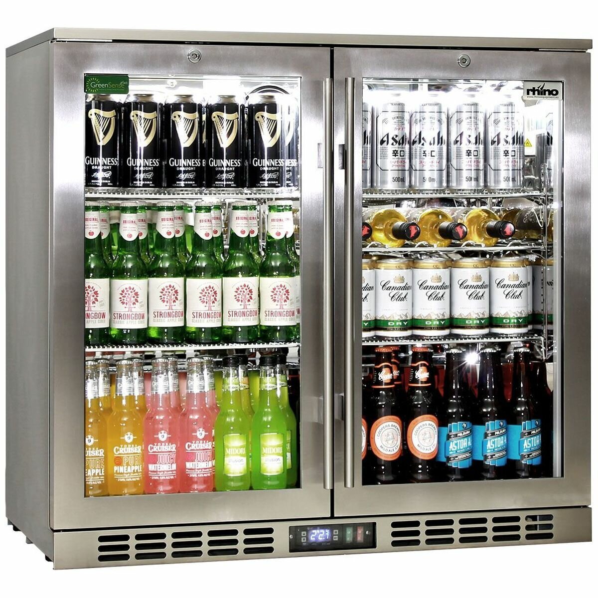 Rhino Stainless Steel 2 Door Heated Glass Bar Fridge SG2H HD